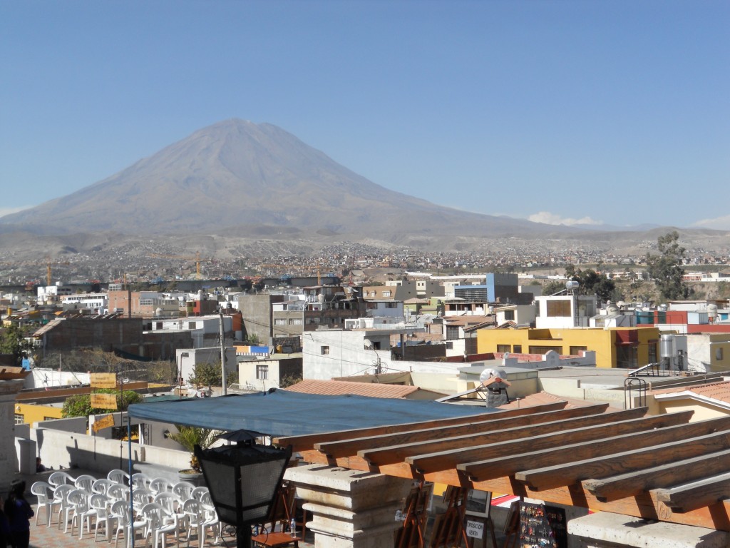 Volcano over city